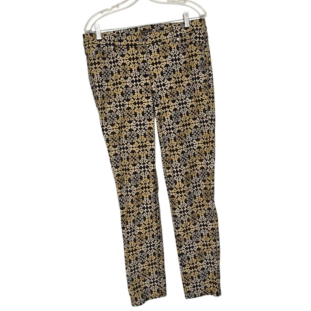 J McLaughlin Lexi Jeans Scroll Print Stretchy Mid Rise Slim Leg Black Women 12